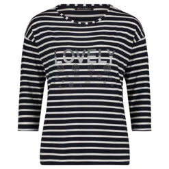 Betty Barclay Damen 3/4 Arm Shirt Dark Blue Cream Striped