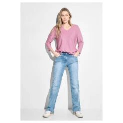 Cecil Damen 3/4 Arm Pullover Structured V-Neck Tender Rose Melange -Modezauber Günstiges Geschäft cecil 3 4 arm structured v neck pullover rosa 15644 model