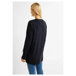 Cecil Damen Long Strickjacke Basic Open Cardigan Night Sky Blue -Modezauber Günstiges Geschäft cecil basic open cardigan strickjacke blau 14077 hinten