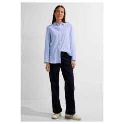 Cecil Damen Langarm Bluse Stripe Structure Soft Real Blue -Modezauber Günstiges Geschäft cecil bluse soft real blue 15402 modell ansicht