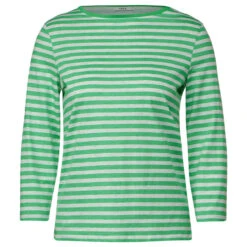 Cecil Damen 3/4 Arm Shirt Boatneck Melange Stripe Celery Green
