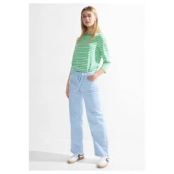 Cecil Damen 3/4 Arm Shirt Boatneck Melange Stripe Celery Green -Modezauber Günstiges Geschäft cecil boatneck melange stripe gruen 25455 model