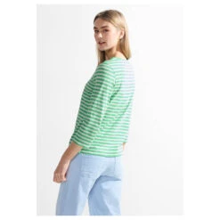 Cecil Damen 3/4 Arm Shirt Boatneck Melange Stripe Celery Green -Modezauber Günstiges Geschäft cecil boatneck melange stripe gruen 25455 model hinten
