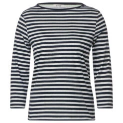 Cecil Damen 3/4 Arm Shirt Boatneck Melange Stripe Universal Blue