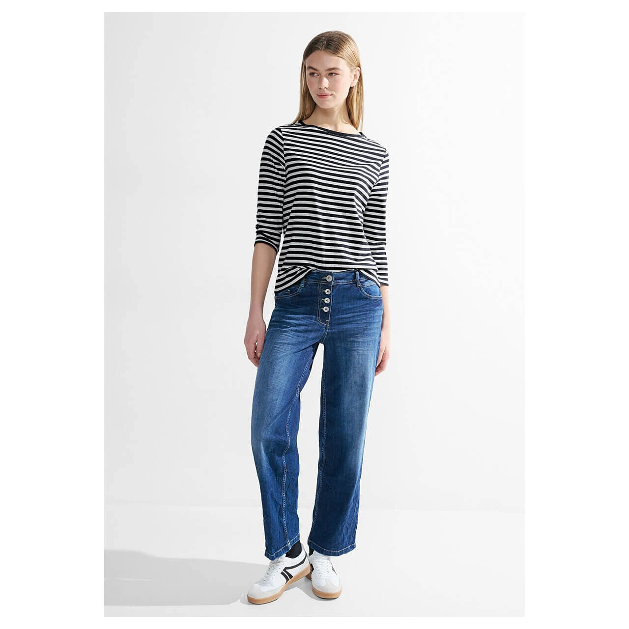 Cecil Damen 3/4 Arm Shirt Boatneck Melange Stripe Universal Blue 4 Cecil Damen 3/4 Arm Shirt Boatneck Melange Stripe Universal Blue – Bild 4