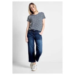 Cecil Damen T-Shirt Button With Minimalprint Universal Blue 8 Cecil Damen T-Shirt Button With Minimalprint Universal Blue -Modezauber Günstiges Geschäft cecil button t shirt with minimalprint beige 35512 model