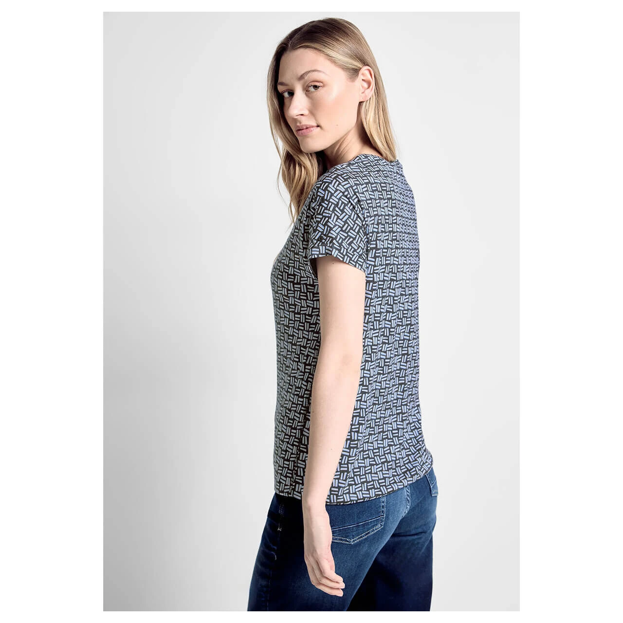Cecil Damen T-Shirt Button With Minimalprint Universal Blue 3 Cecil Damen T-Shirt Button With Minimalprint Universal Blue – Bild 3