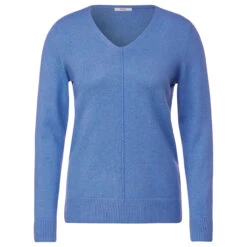 Cecil Damen Pullover Cosy Mix Rounded V-Neck Water Blue Melange