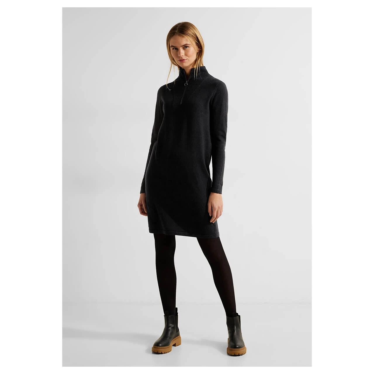 Cecil Damen Langarm Kleid Cozy Zip Troyer Black 2 Cecil Damen Langarm Kleid Cozy Zip Troyer Black – Bild 2