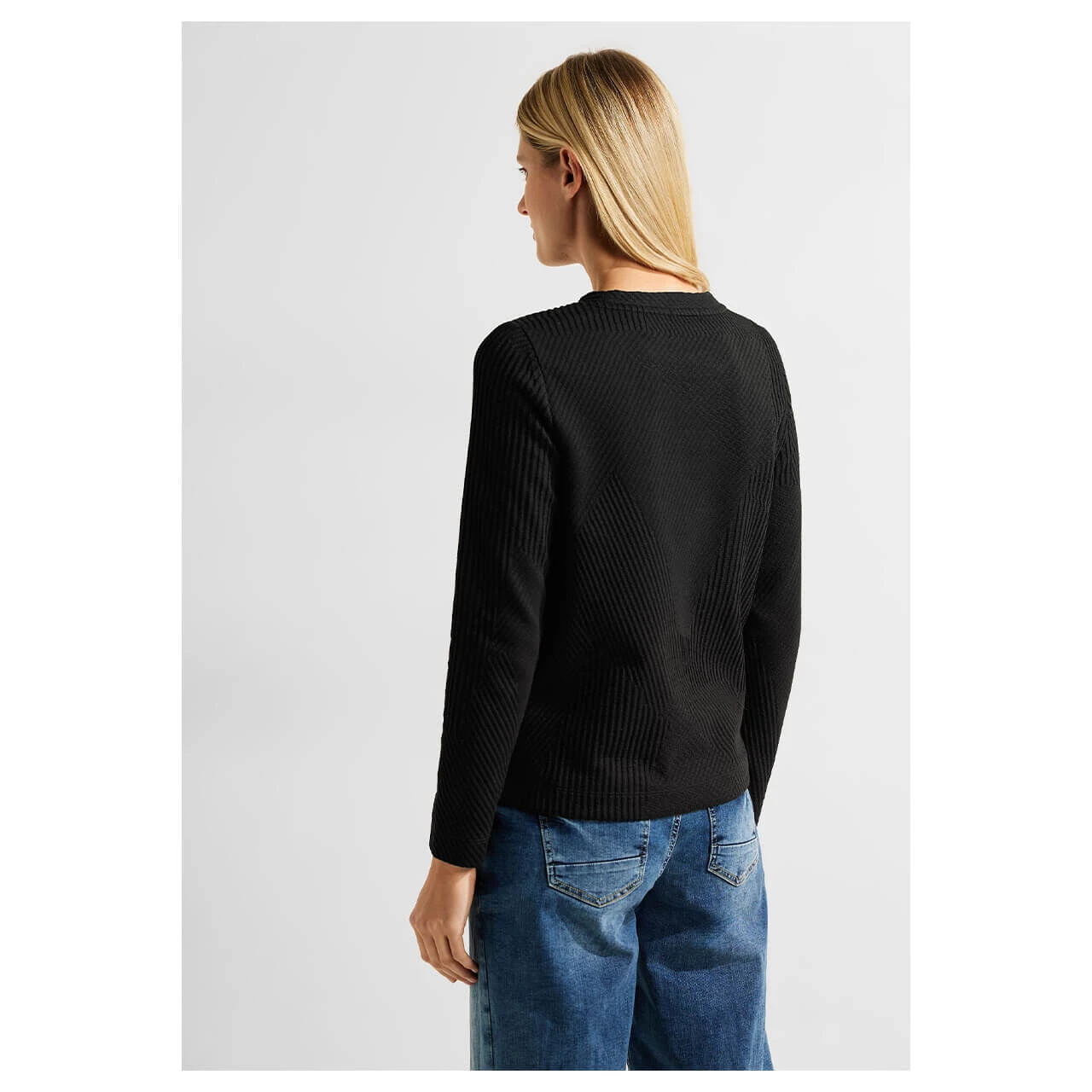 Cecil Damen Sweatshirt Cropped Structure Black 4 Cecil Damen Sweatshirt Cropped Structure Black – Bild 4