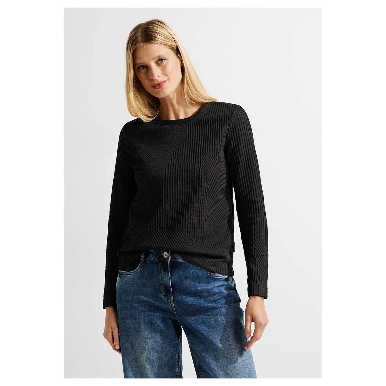 Cecil Damen Sweatshirt Cropped Structure Black 3 Cecil Damen Sweatshirt Cropped Structure Black – Bild 3