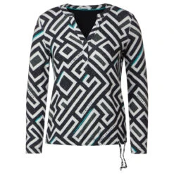 Cecil Damen Langarm Shirt Cosy Geometric Tunic Black Melange