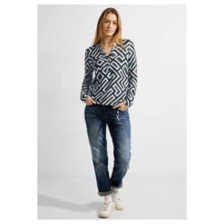 Cecil Damen Langarm Shirt Cosy Geometric Tunic Black Melange -Modezauber Günstiges Geschäft cecil langarmshirt cosy geometric tunic grau 34500 model ganz