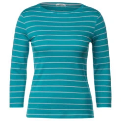 Cecil Damen 3/4 Arm Shirt Basic Boatneck Frosted Aqua Blue Stripes
