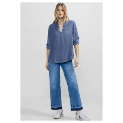 Cecil Damen 3/4 Arm Bluse Lyocell Mid Blue Wash 8 Cecil Damen 3/4 Arm Bluse Lyocell Mid Blue Wash -Modezauber Günstiges Geschäft cecil lyocell blouse bluse blau 10281 model