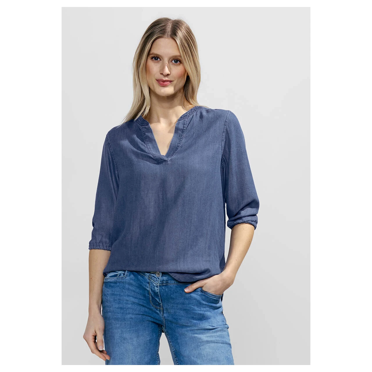 Cecil Damen 3/4 Arm Bluse Lyocell Mid Blue Wash 2 Cecil Damen 3/4 Arm Bluse Lyocell Mid Blue Wash – Bild 2