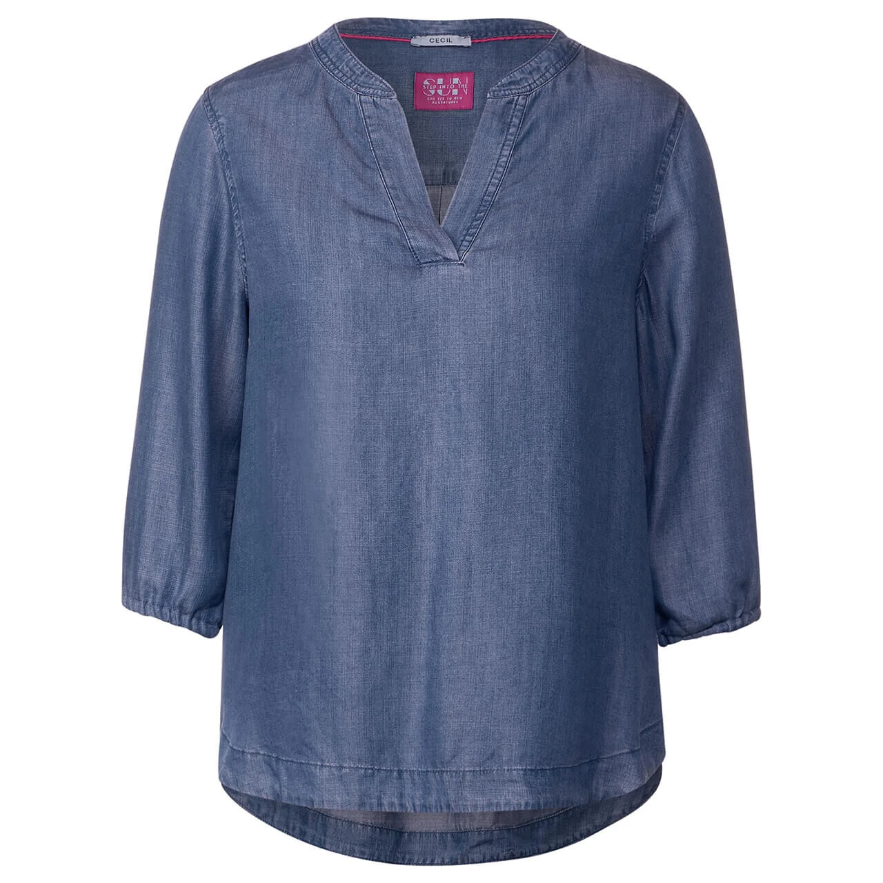 Cecil Damen 3/4 Arm Bluse Lyocell Mid Blue Wash 1 Cecil Damen 3/4 Arm Bluse Lyocell Mid Blue Wash