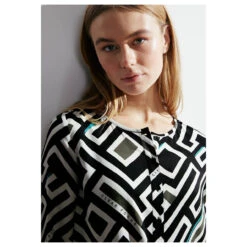 Cecil Damen Langarm Bluse Round Neck Black Printed -Modezauber Günstiges Geschäft cecil printed round neck blouse schwarz 30001 model detail