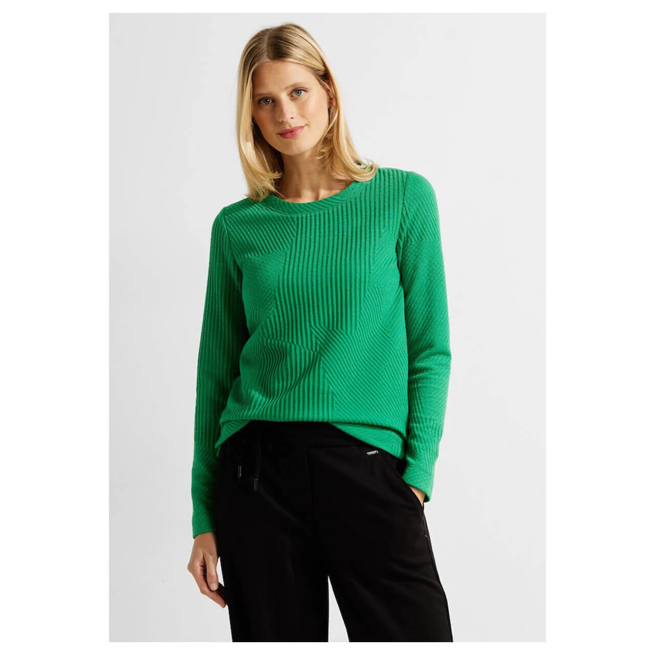 Cecil Damen Sweatshirt Cropped Structure Easy Green 2 Cecil Damen Sweatshirt Cropped Structure Easy Green – Bild 2