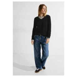 Cecil Damen Pullover Rounded V-Neck Black 8 Cecil Damen Pullover Rounded V-Neck Black -Modezauber Günstiges Geschäft cecil pullover v neck schwarz 10001 model vorne