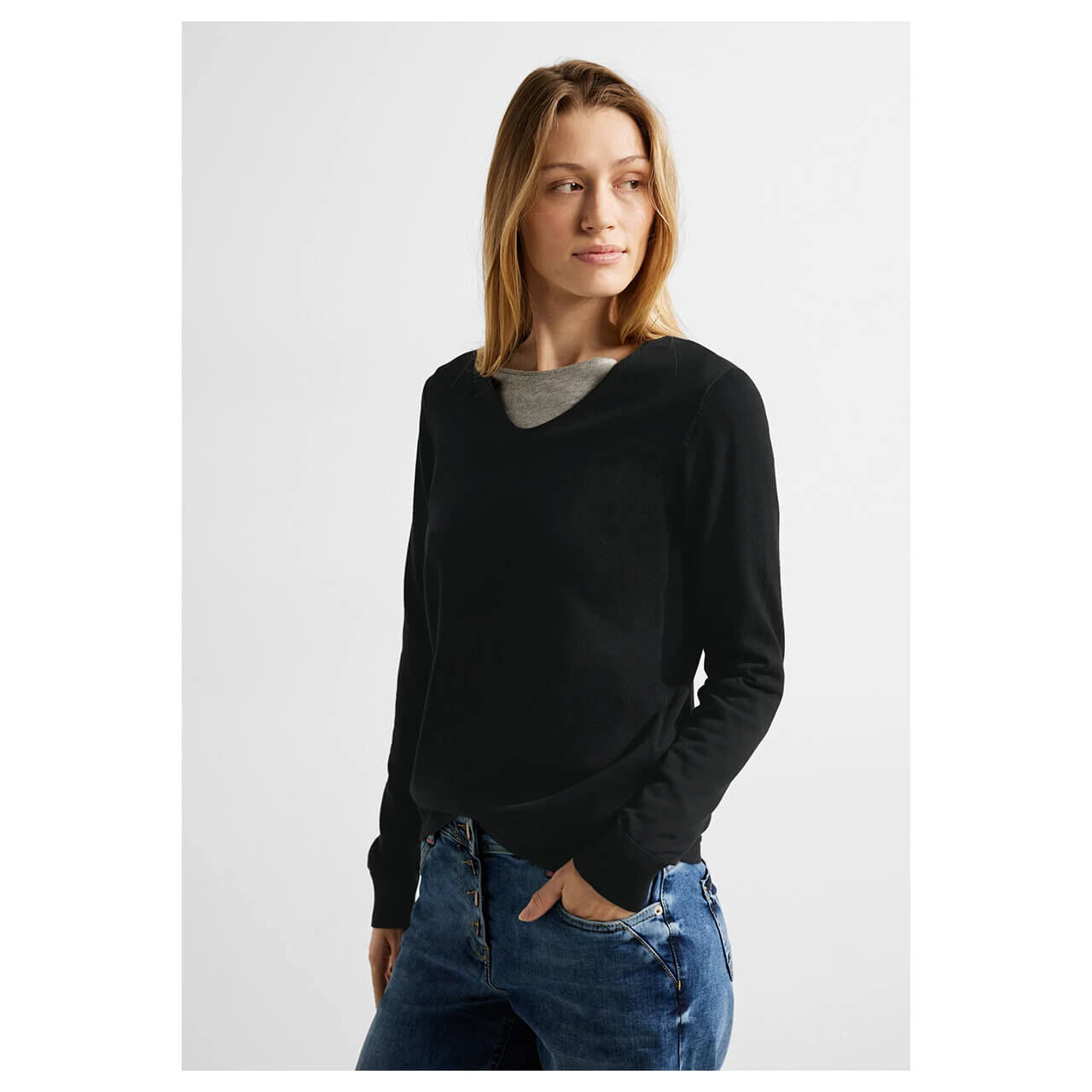 Cecil Damen Pullover Rounded V-Neck Black 2 Cecil Damen Pullover Rounded V-Neck Black – Bild 2