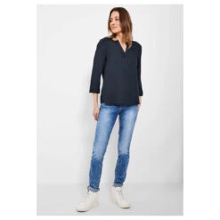 Cecil Solid Damen 3/4 Arm Bluse Deep Blue -Modezauber Günstiges Geschäft cecil solid blouse bluse blau 10128 vorne