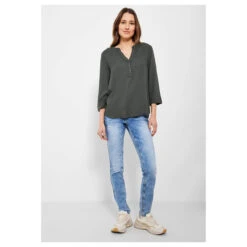 Cecil Solid Damen 3/4 Arm Bluse Easy Khaki -Modezauber Günstiges Geschäft cecil solid blouse bluse gruen 14684 vorne