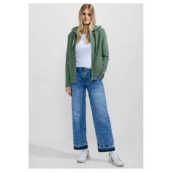 Cecil Damen Hoodie Shirtjacke Solid Raw Salvia Green -Modezauber Günstiges Geschäft cecil solid jacket sweatjacke gruen 15315 model