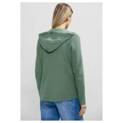 Cecil Damen Hoodie Shirtjacke Solid Raw Salvia Green -Modezauber Günstiges Geschäft cecil solid jacket sweatjacke gruen 15315 model hinten