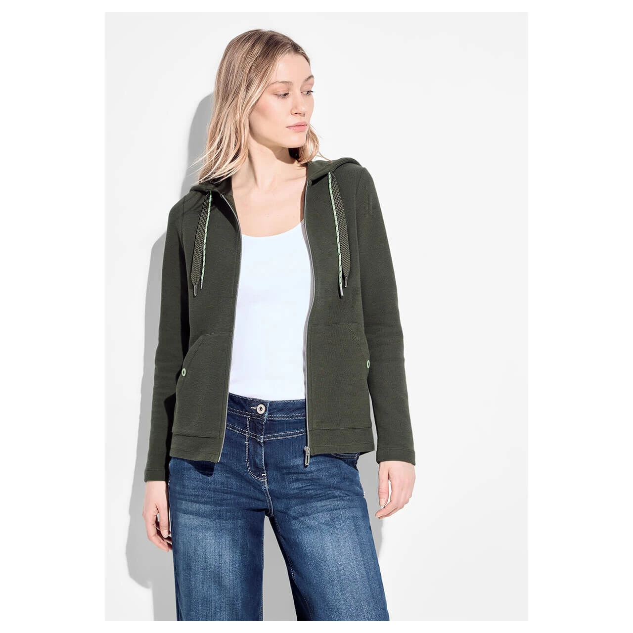 Cecil Damen Hoodie Shirtjacke Solid Cool Khaki 2 Cecil Damen Hoodie Shirtjacke Solid Cool Khaki – Bild 2