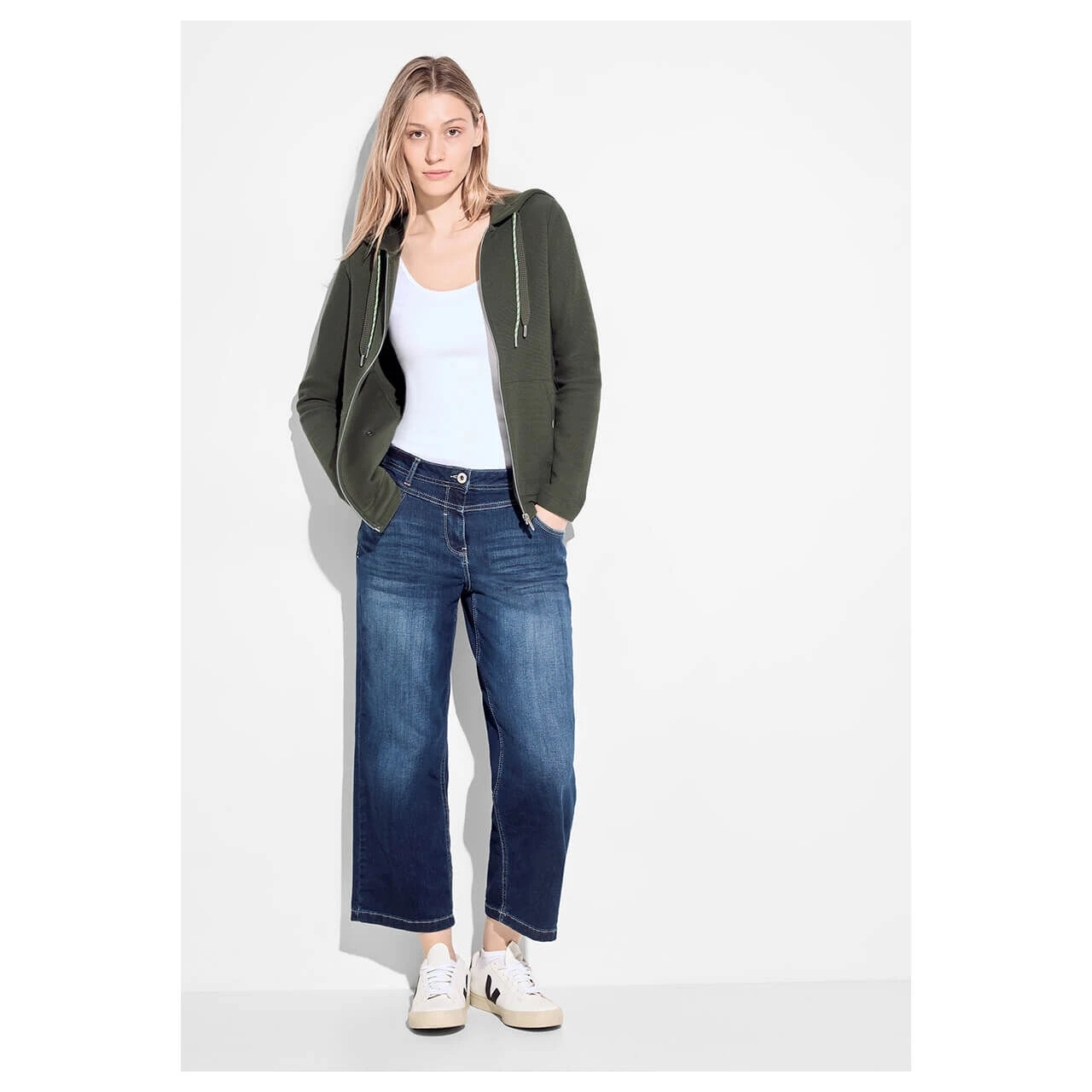 Cecil Damen Hoodie Shirtjacke Solid Cool Khaki 4 Cecil Damen Hoodie Shirtjacke Solid Cool Khaki – Bild 4