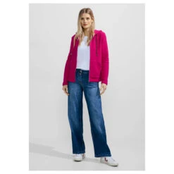 Cecil Damen Hoodie Shirtjacke Solid Pink Sorbet -Modezauber Günstiges Geschäft cecil solid jacket sweatjacke rosa 15597 model