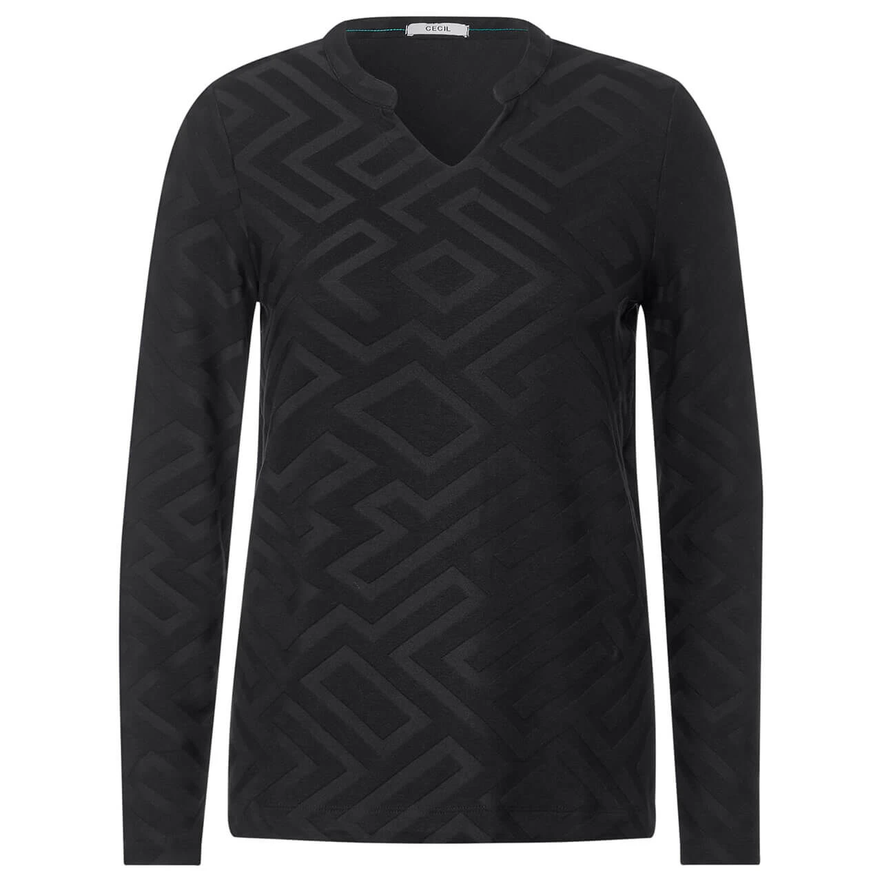 Cecil Damen Langarm Shirt Solid Jacquard Tunic Black 1 Cecil Damen Langarm Shirt Solid Jacquard Tunic Black