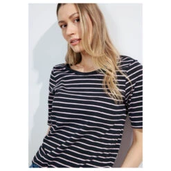 Cecil Damen T-Shirt Stripe Basic Roundneck Tender Rose -Modezauber Günstiges Geschäft cecil stripe basic roundneck blau 25602 model detail