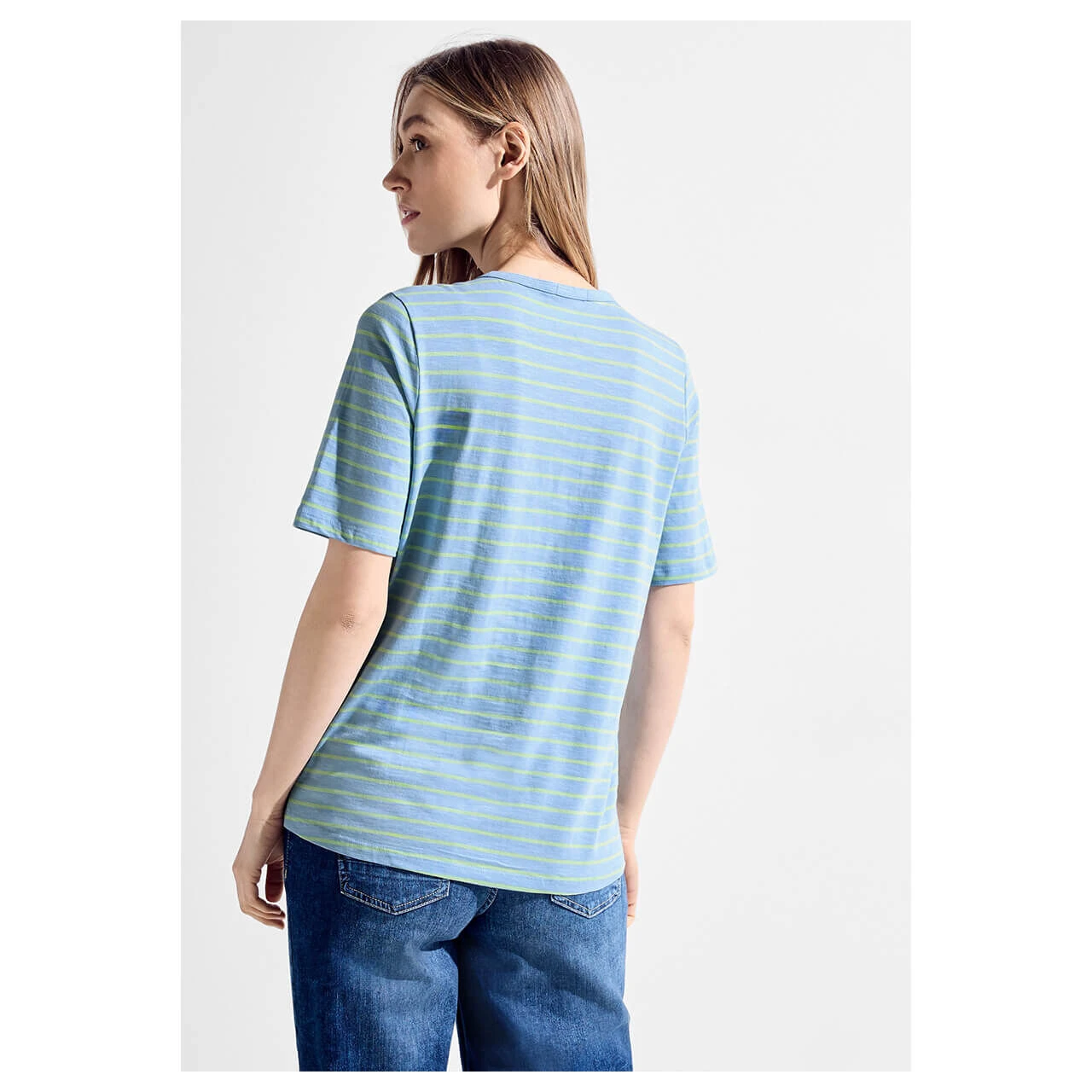 Cecil Damen T-Shirt Stripe Basic Roundneck Soft Light Blue 4 Cecil Damen T-Shirt Stripe Basic Roundneck Soft Light Blue – Bild 4