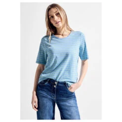 Cecil Damen T-Shirt Stripe Basic Roundneck Soft Light Blue 7 Cecil Damen T-Shirt Stripe Basic Roundneck Soft Light Blue -Modezauber Günstiges Geschäft cecil stripe basic roundneck blau 25877 model vorne