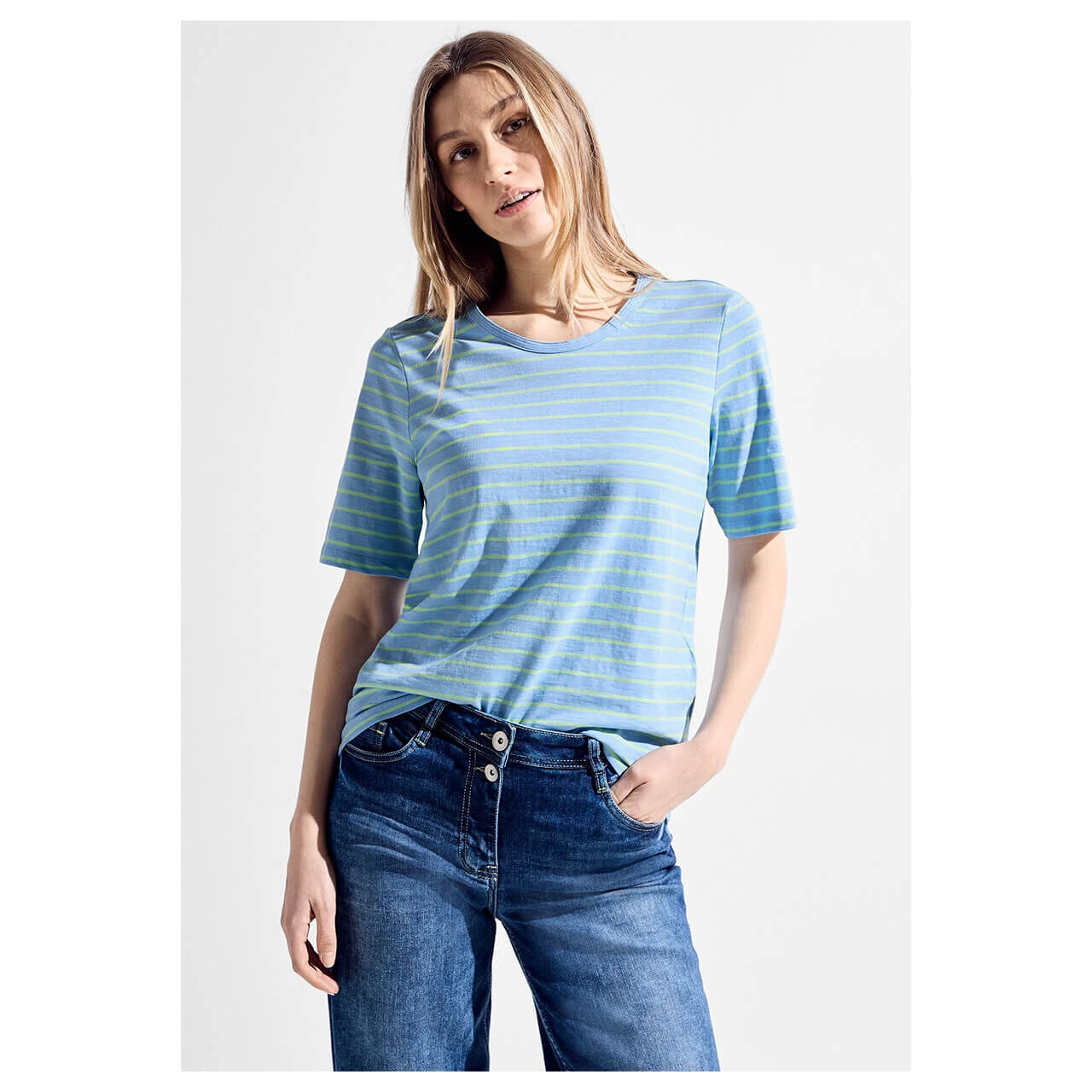 Cecil Damen T-Shirt Stripe Basic Roundneck Soft Light Blue 3 Cecil Damen T-Shirt Stripe Basic Roundneck Soft Light Blue – Bild 3