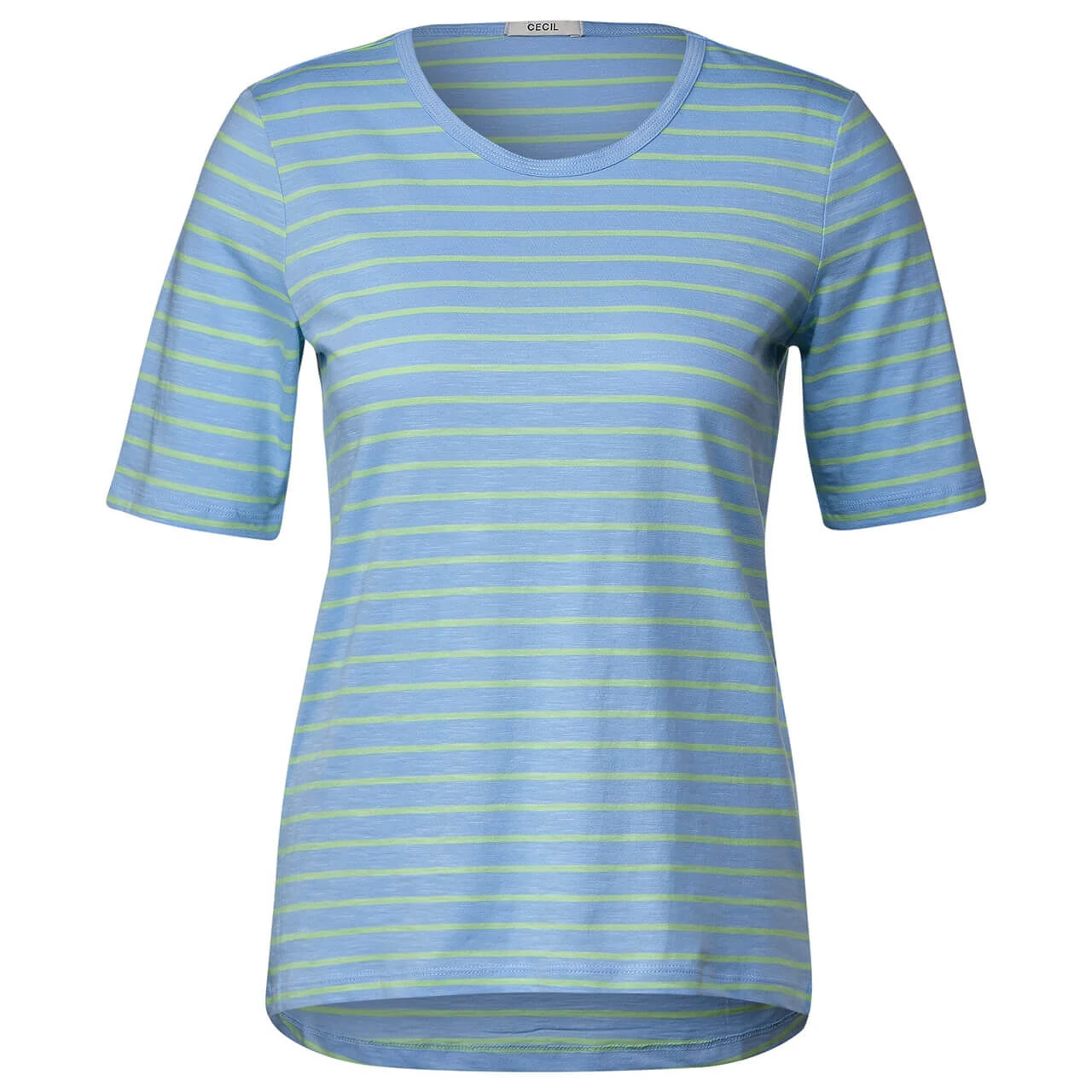 Cecil Damen T-Shirt Stripe Basic Roundneck Soft Light Blue 1 Cecil Damen T-Shirt Stripe Basic Roundneck Soft Light Blue