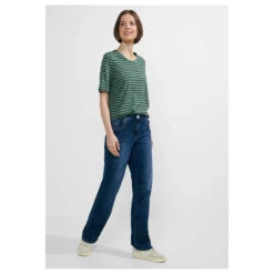 Cecil Damen T-Shirt Stripe Basic Roundneck Raw Salvia Green 8 Cecil Damen T-Shirt Stripe Basic Roundneck Raw Salvia Green -Modezauber Günstiges Geschäft cecil stripe basic roundneck gruen 25315 model