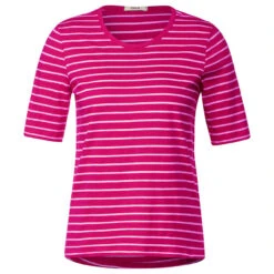 Cecil Damen T-Shirt Stripe Basic Roundneck Pink Sorbet