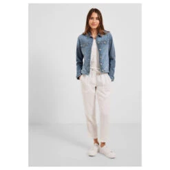 Cecil Jeansjacke Mid Blue Used Stripes -Modezauber Günstiges Geschäft cecil stripe denim jacket jeansjacke blau 20235 ansicht