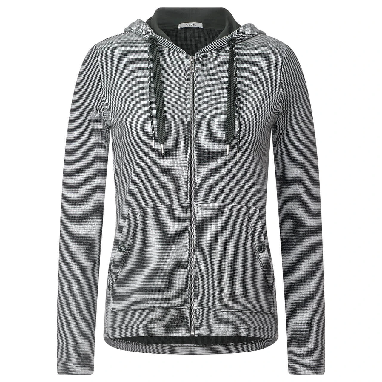 Cecil Damen Hoodie Shirtjacke Stripe Dessin Strong Khaki 1 Cecil Damen Hoodie Shirtjacke Stripe Dessin Strong Khaki