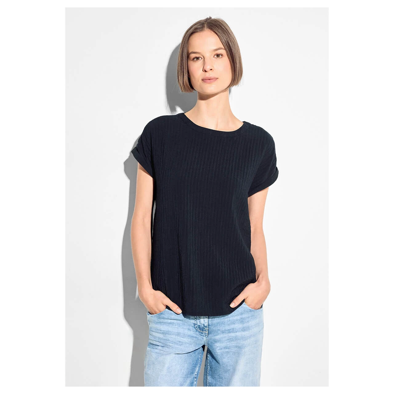 Cecil Damen T-Shirt Structure Universal Blue 2 Cecil Damen T-Shirt Structure Universal Blue – Bild 2