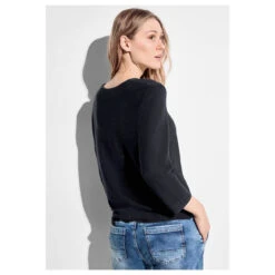 Cecil Damen 3/4 Arm Pullover Structured V-Neck Universal Blue 7 Cecil Damen 3/4 Arm Pullover Structured V-Neck Universal Blue -Modezauber Günstiges Geschäft cecil structured v neck pullover blau 15512 model hinten