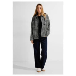 Cecil Damen Jacke Vichy With Hoody Black -Modezauber Günstiges Geschäft cecil vichy overshirt with hoody schwarz 20001 model