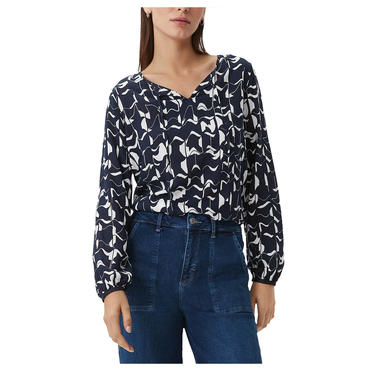 Comma Damen Langarm Bluse Dark Blue Print 2 Comma Damen Langarm Bluse Dark Blue Print – Bild 2