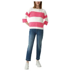 Comma Damen 3/4 Arm Pullover Raspberry Pink Stripes -Modezauber Günstiges Geschäft comma strickpullover rosa 44x0 model