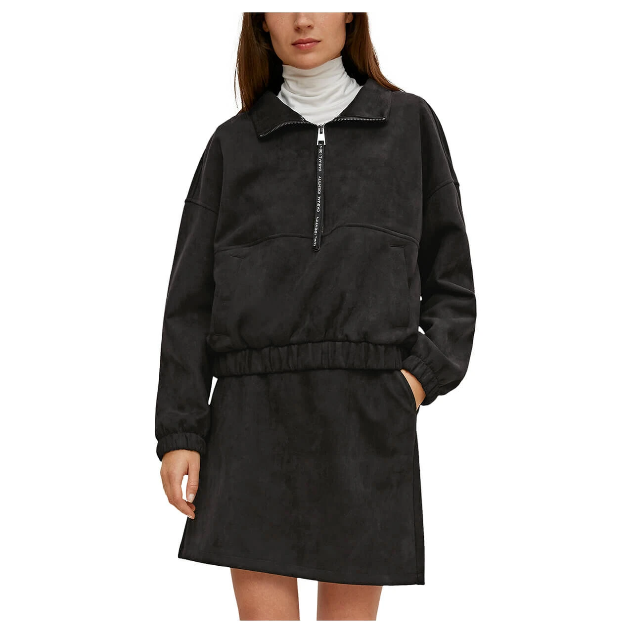 Comma Damen Sweatshirt Velvet Black Mat 2 Comma Damen Sweatshirt Velvet Black Mat – Bild 2