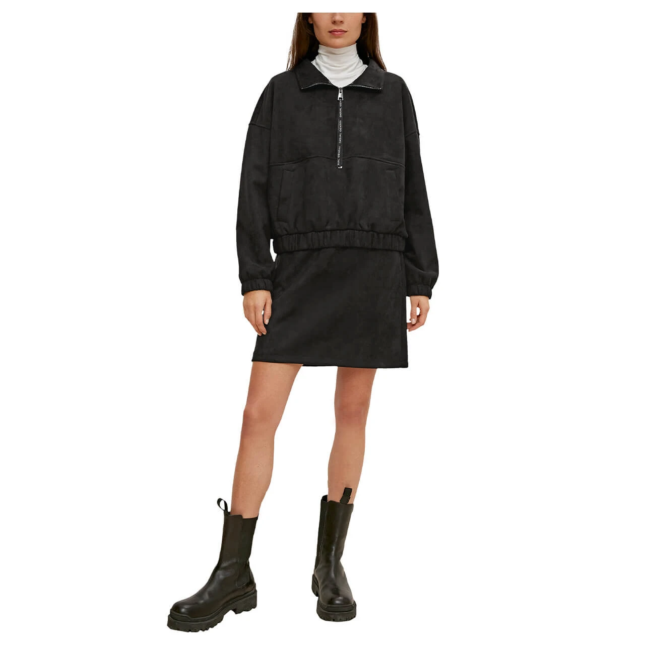 Comma Damen Sweatshirt Velvet Black Mat 4 Comma Damen Sweatshirt Velvet Black Mat – Bild 4