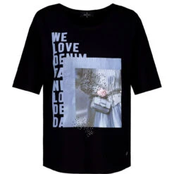 Monari Damen T-Shirt Black Glitter Blue Print